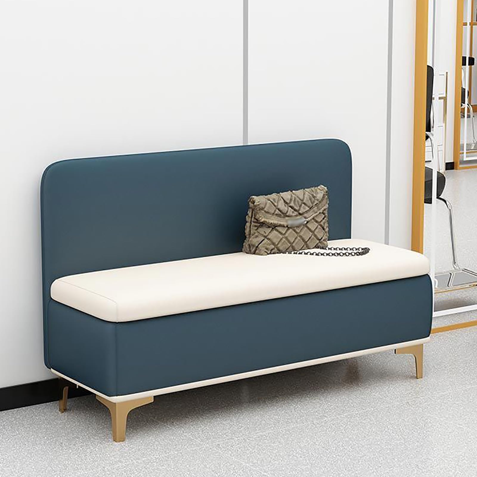 Massivholzbank mit hoher Rückenlehne, gepolstertes Schuhregal, Ottomane für Wohnzimmer, Büro, Flur, Maße: 80 cm, optionale Aufbewahrung