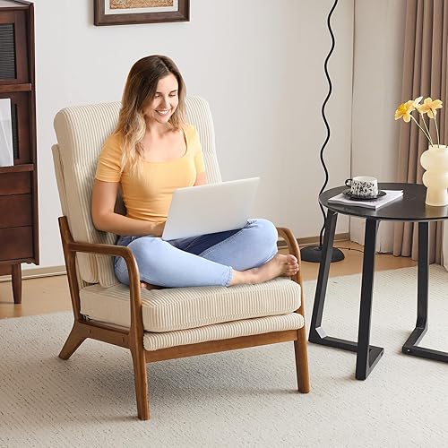 Miniatura 37 de Karl home - Silla decorativa moderna de mediados de siglo con almohada, sillón tapizado con marco de madera maciza y cojín suave, para sala, Marrón