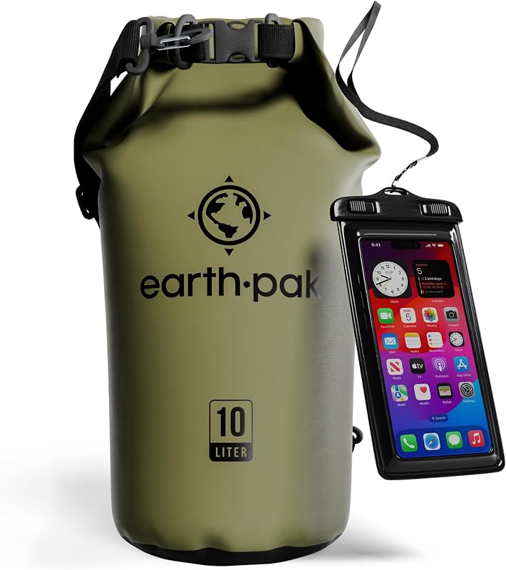Bolsa seca impermeable Earth Pak: mochila impermeable con tapa enrollable que mantiene el equipo seco para kayak con funda impermeable para teléfono