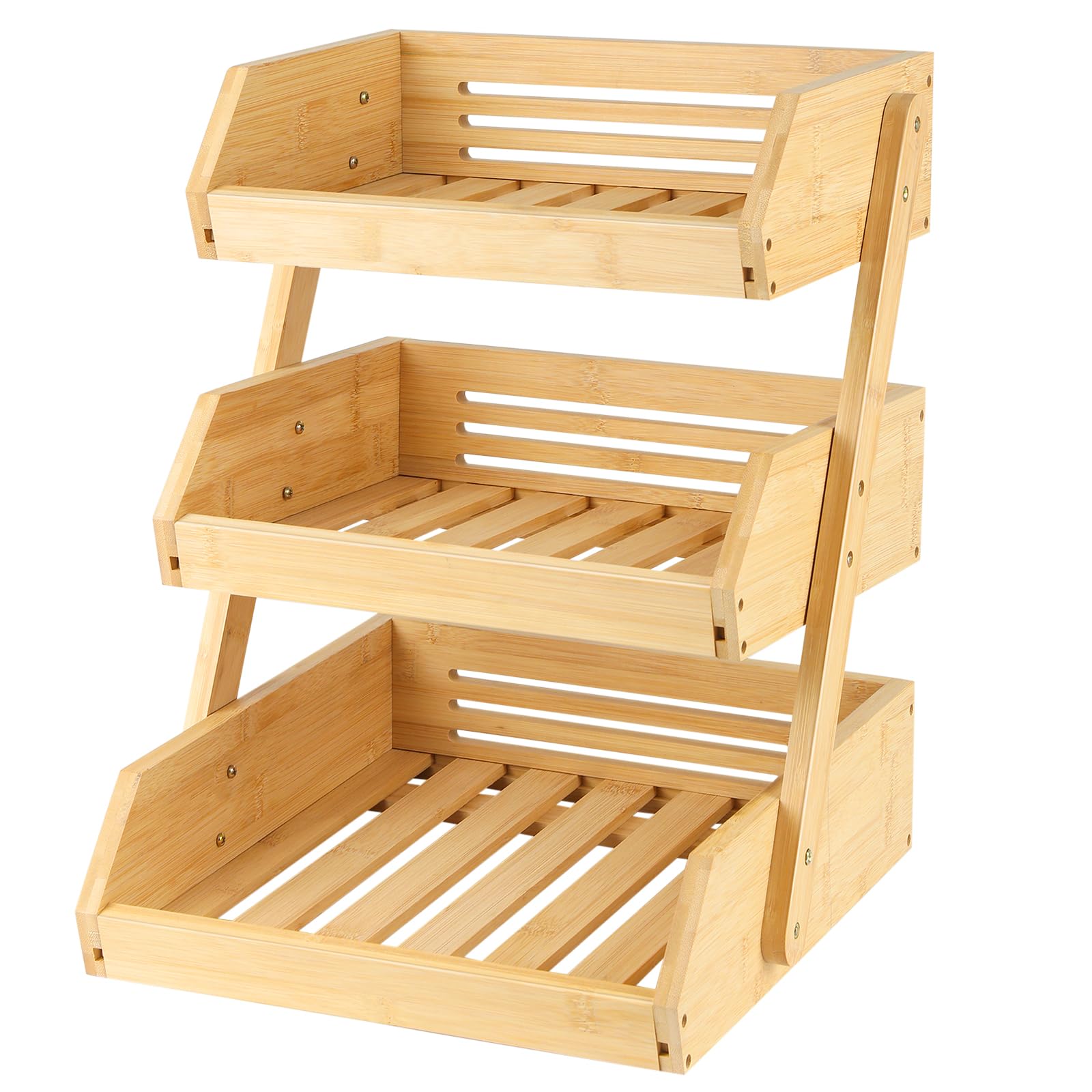 HUOLE Support de Corbeille à Fruits en Bambou 3 Niveaux Support pour Le Rangement des légumes, du Pain dans la Cuisine, 30*33*41cm (3 couches)