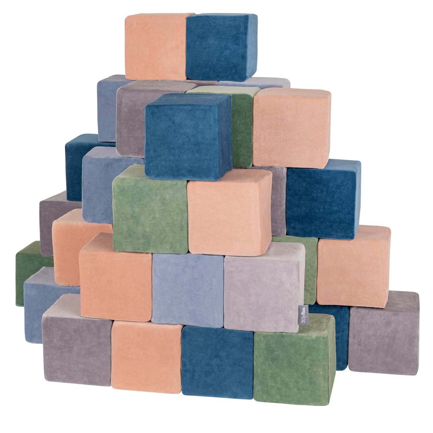 KiddyMoon Soft Foam Building Blocks For Babies & Toddlers, Washable Velvet Zip Cover, 14Cm Cubes, Sensory Toy, 48 Pieces, Cubes:Lagoon Turquoise-Forest Green-Desert Pink-Ice Blue-Grey Mountains โ image 1