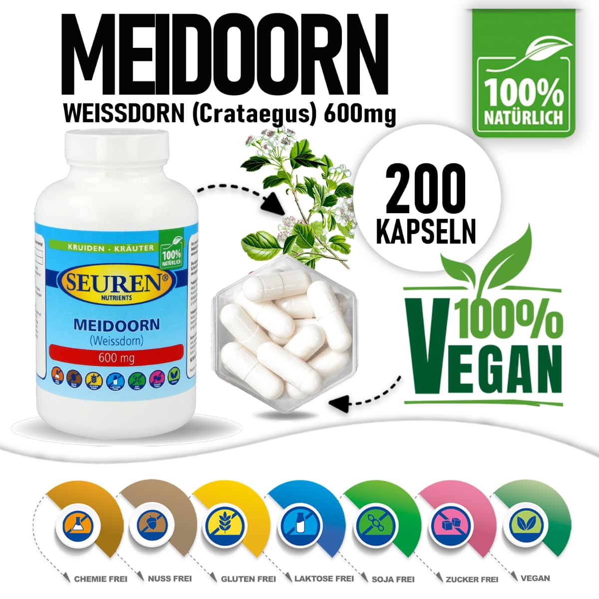 Seuren Nutrients Weissdorn/Weißdorn 600 mg 200 Kapseln