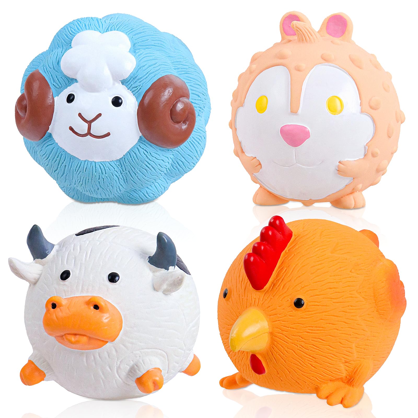 KrauzPet Dog Toys Squeaky, Interactive Latex Rubber Cute Animal Pet Toy Pack Squeak Balls for Puppy Small Medium Breed Dogs