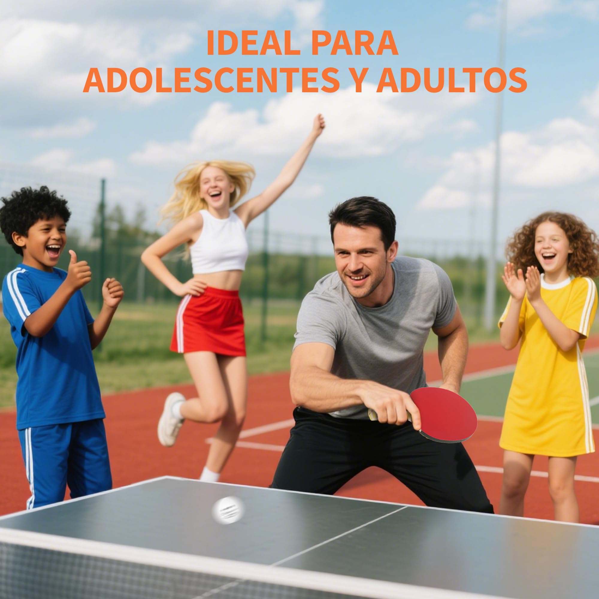 SPORTNOW Palas de Ping Pong, Juego de Tenis de Mesa Portátil, con 4 Raquetas de Ping Pong, 8 Pelotas y Estuche de Transporte, para Principiantes, Expertos, Interior y Exterior Rojo