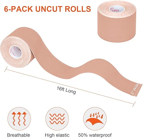 Miniatura 10 de lychee - Cinta de kinesiología atlética, cinta deportiva, soporta y protege los músculos, impermeable y sin látex, transpirable y elástica para