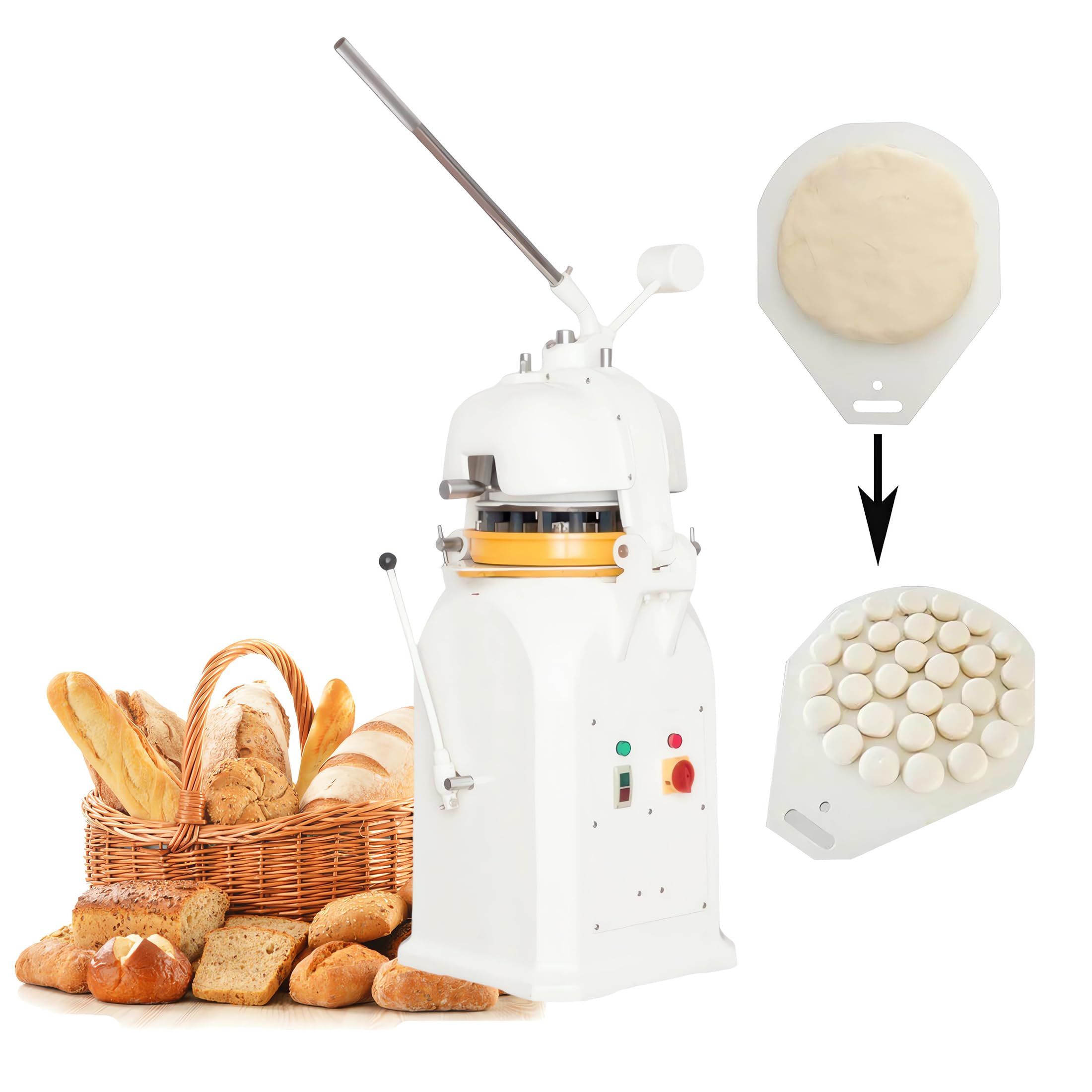 INTSUPERMAI Electric Dough Divider and Rounder Machine 36 PCS Commercial Dough Splitting Ball Machine Semi-Automatic Burger Dough Cutter Rounder Machine