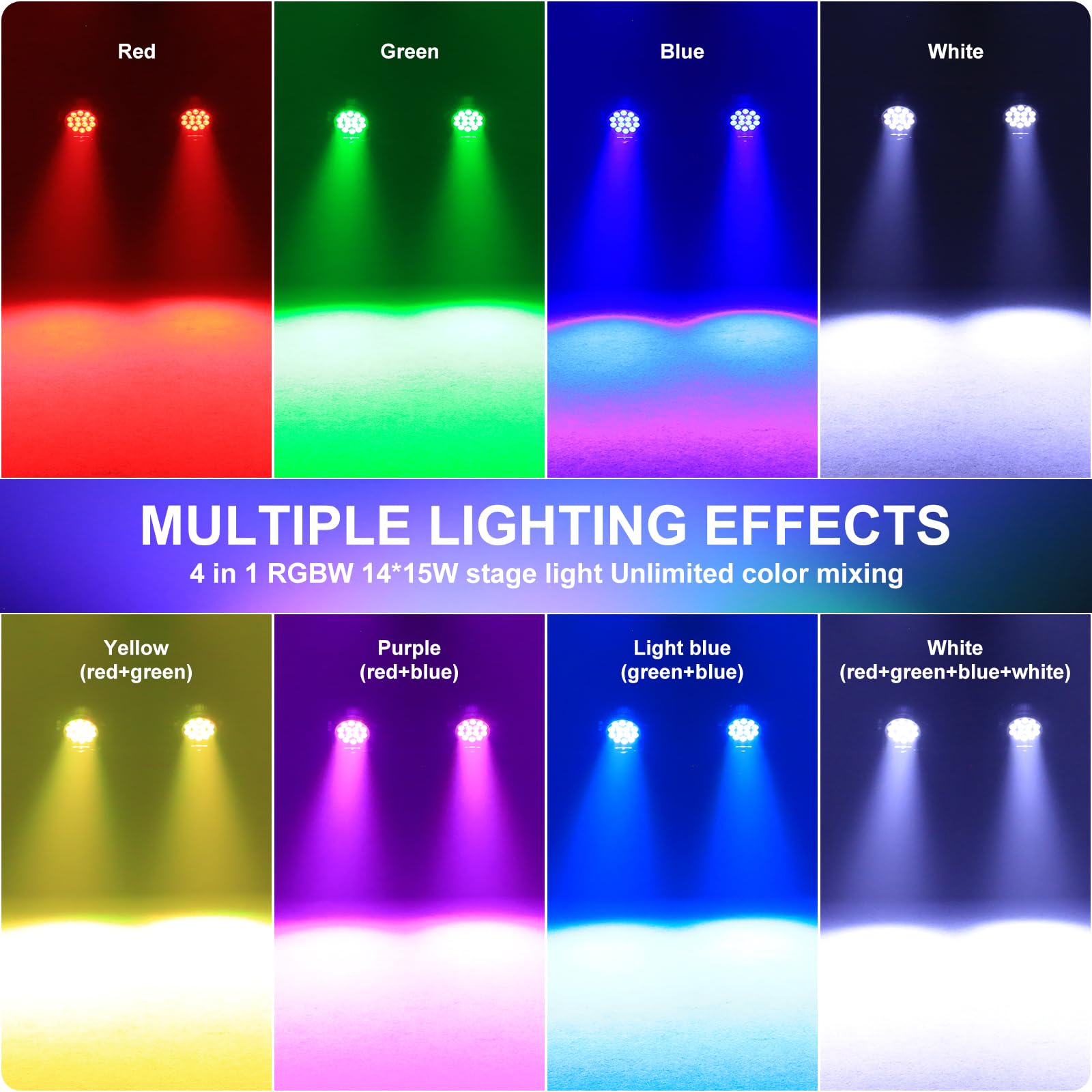 210W Faretto LED Par RGBW, luce da discoteca Silenziosa, multieffetto DMX512, con controllo audio, per feste, DJ, Chiese, Teatri, club, matrimoni, Halloween
