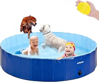 Large Foldable Dog Pool, 63*12" Portable Dog Swimming Bathing Pool, Collapsible Kiddie Pool for Dogs, Cats, Kittens& More Pets, Outdoor Bathing Tub Water Pond Pool for Large Medium Small Dogs & Kids Ducks Kids (Blue)
