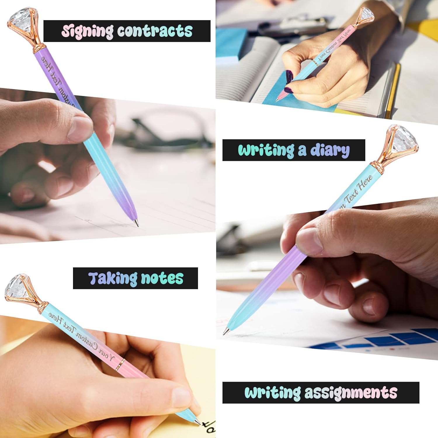 24 PCS Diamond Pens Personalizd with Name Custom Ballpoint Pens Engraved in Bulk Customized Black Ink Pens for Graduation Birthday Wedding Gifts