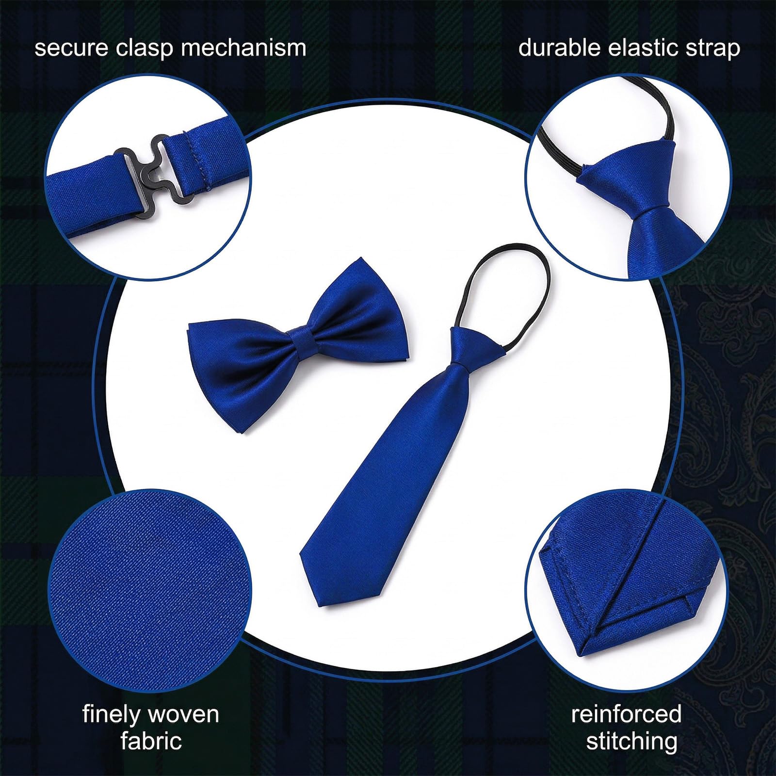 Pajarita y Corbata para Niño (Pack de 2), Azul Marino, Preatada y Ajustable para Graduación, Boda y Eventos Formales, Accesorios de Traje Infantil Elegantes