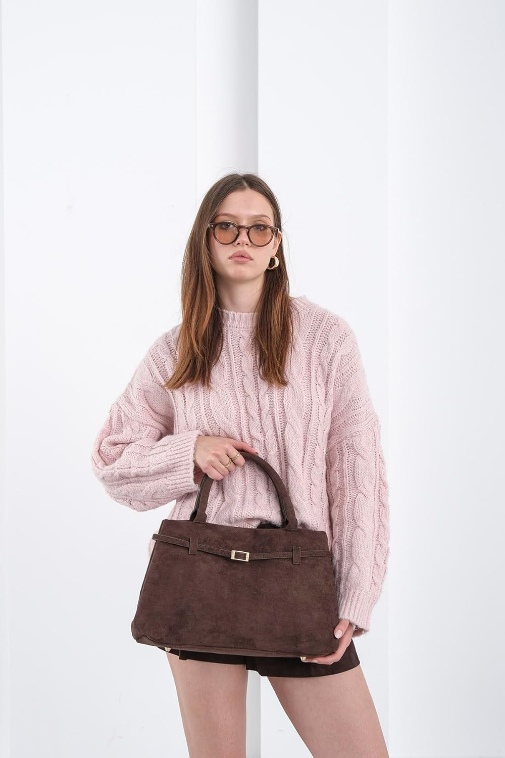 Base’ic Women’s Suede Tote Bag with Gold Hardware – Trendy Slouchy Shoulder Hobo Satchel Handbag Work Purse Travel Gift