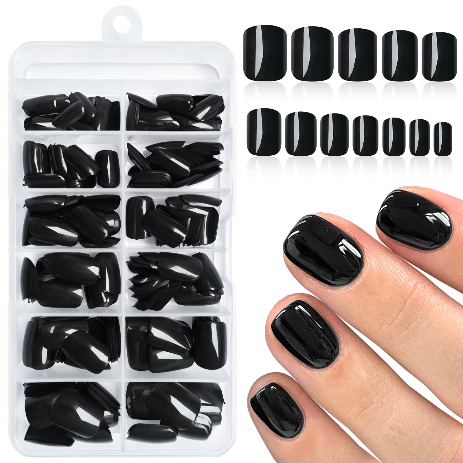 Lifextol 240pc Square Press on Nails Short Fake Nails Press ons with Glue&Adhesive Tabs, Black Acrylic Nails Press on Nails Square Nail Tips Petite
