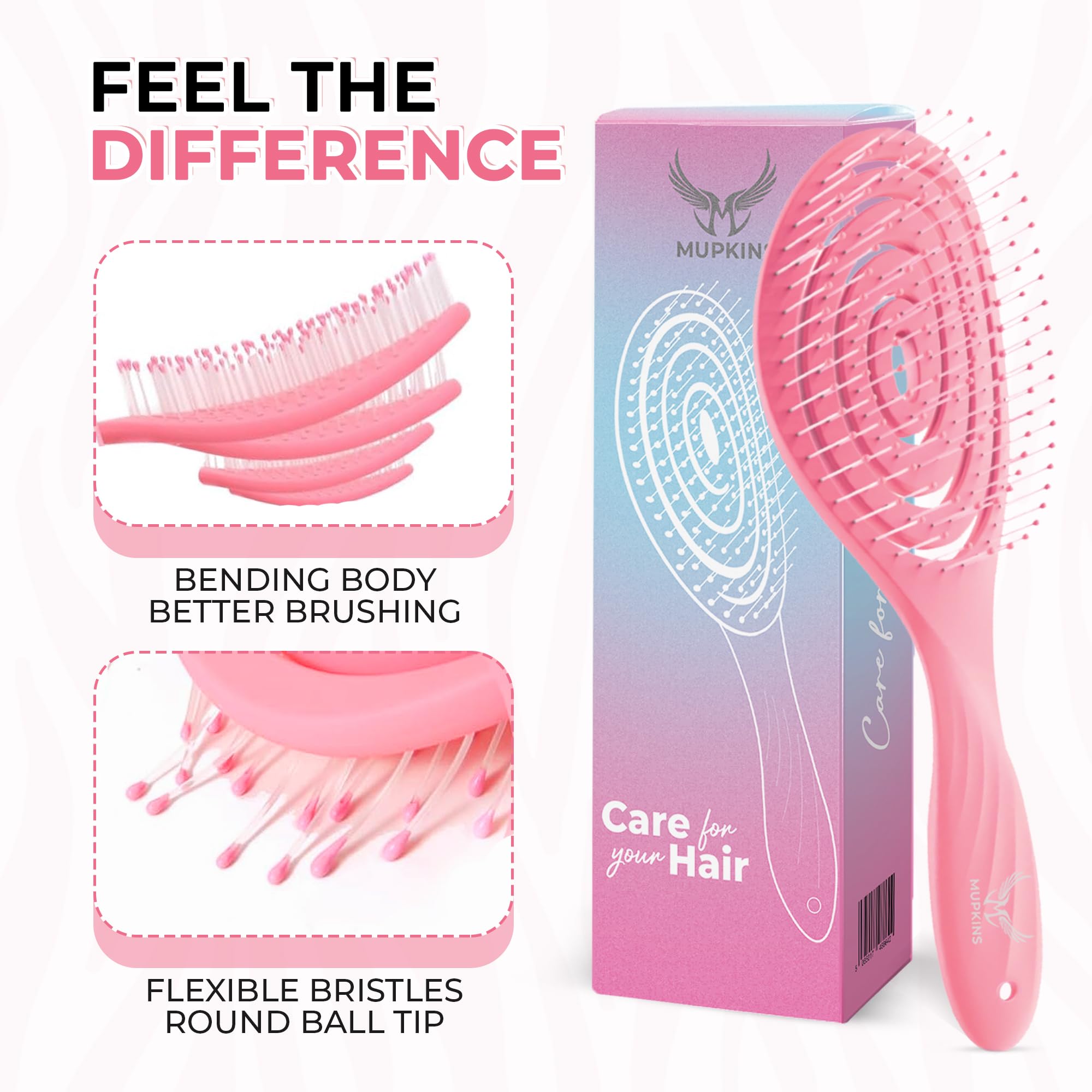 Mupkins Detangling Hair Brush for Women Men & Children, Detangle Hair Brush with Soft Bristles for Curly Straight, Thick - Image 2