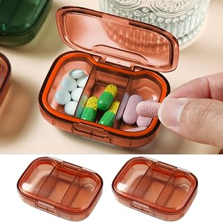 2 Packs Portable Pill Box with 3 Compartments Travel Medicine Organizer Case for Daily Medication Storage,Coffee