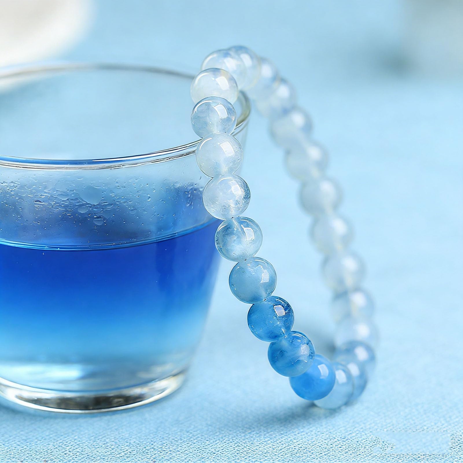 Natürliches Aquamarin-Heilarmband, Edelstein-Kristall-Armbänder, verstellbares Perlen-Kristall-Armband, natürliches blaues echtes Edelstein-Stretch-Armband, für Männer und Frauen,7MM