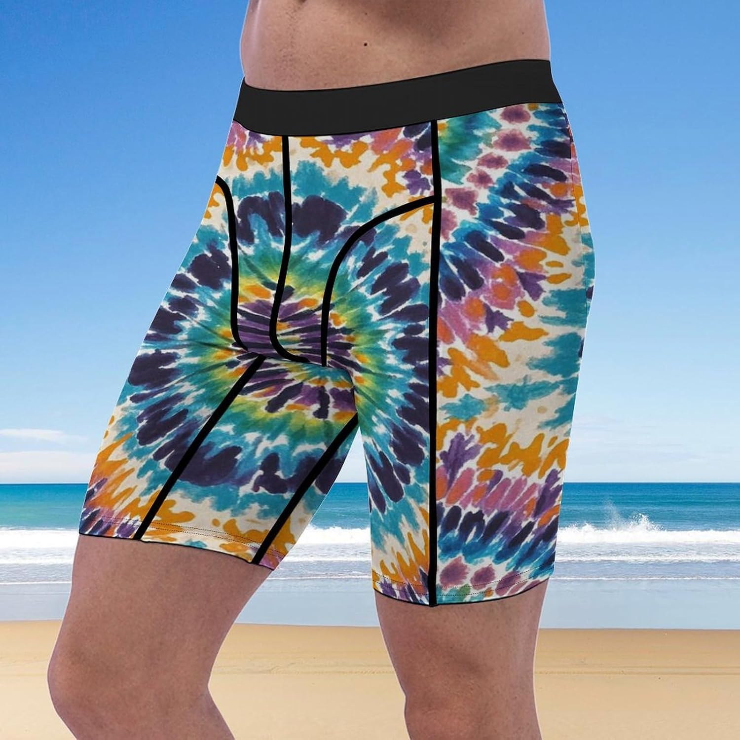 Tie Dye Pattern Compression Shorts Men Spandex Sport Shorts Workout Performance Baselayer Underwear