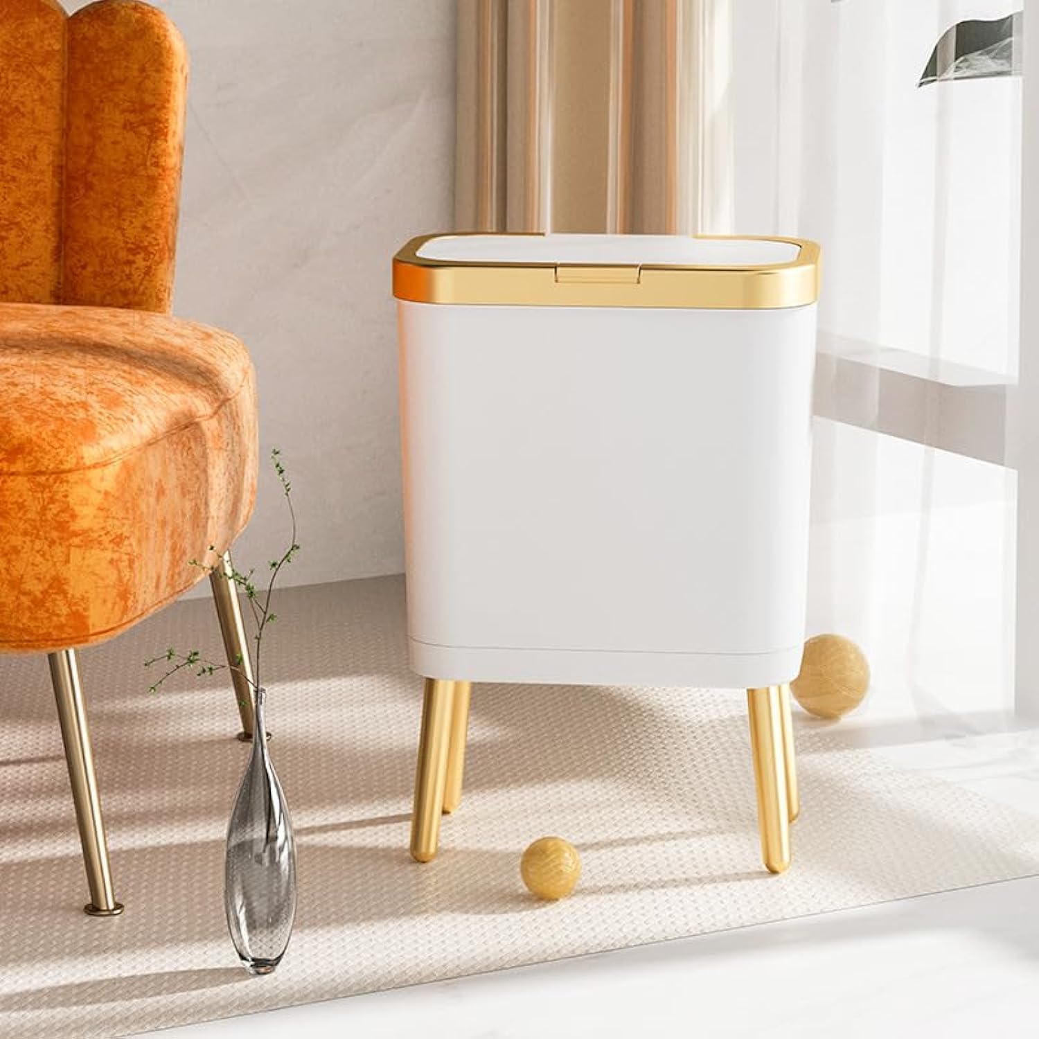 15L Trash Can with Lid, Plastic Garbage Can with Push Button, Modern