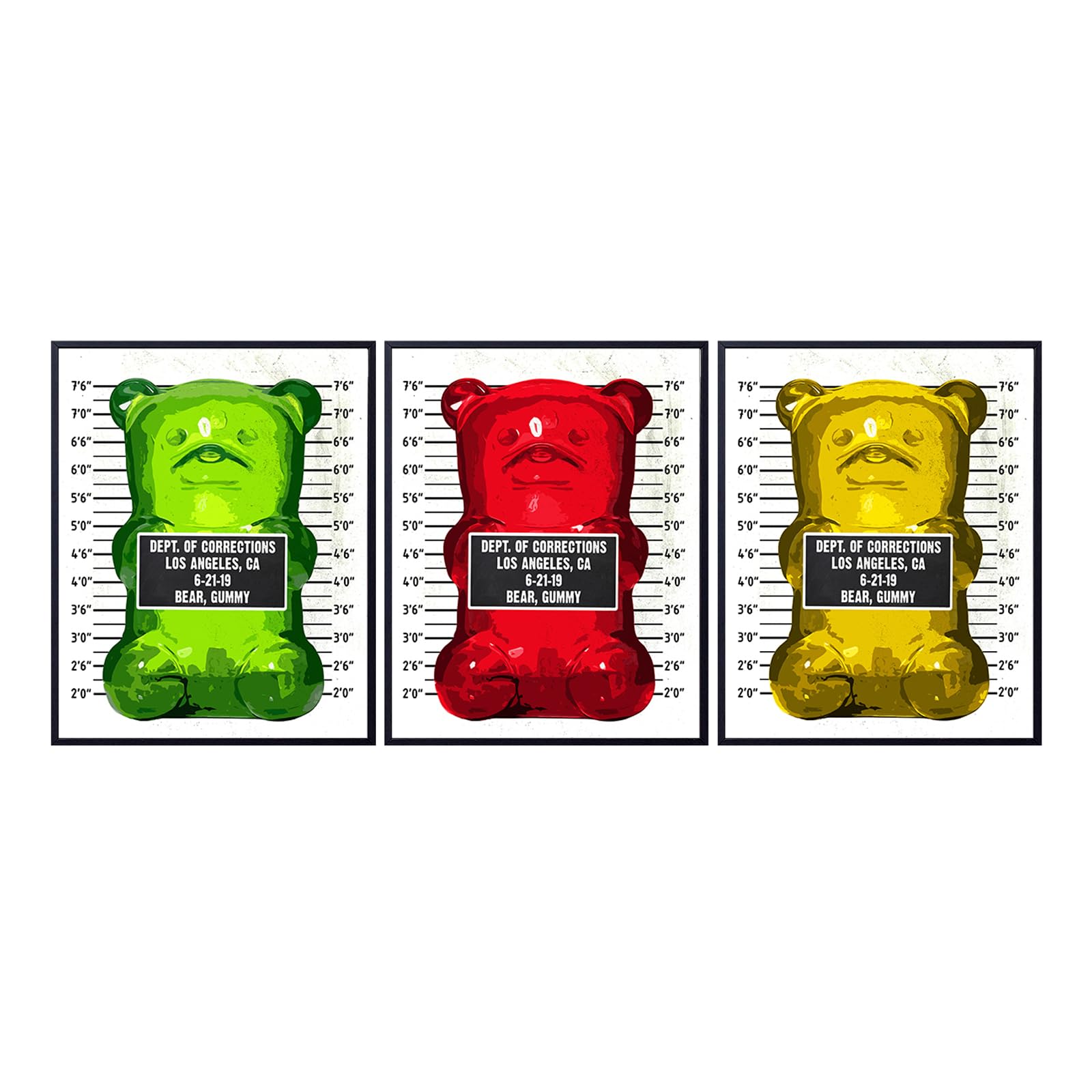 Gummy Bear Mugshot Modern Pop Art, Wall Art Set - Original 8x10 Poster Prints - Cool Unique Gift - Unframed Photo Pictures