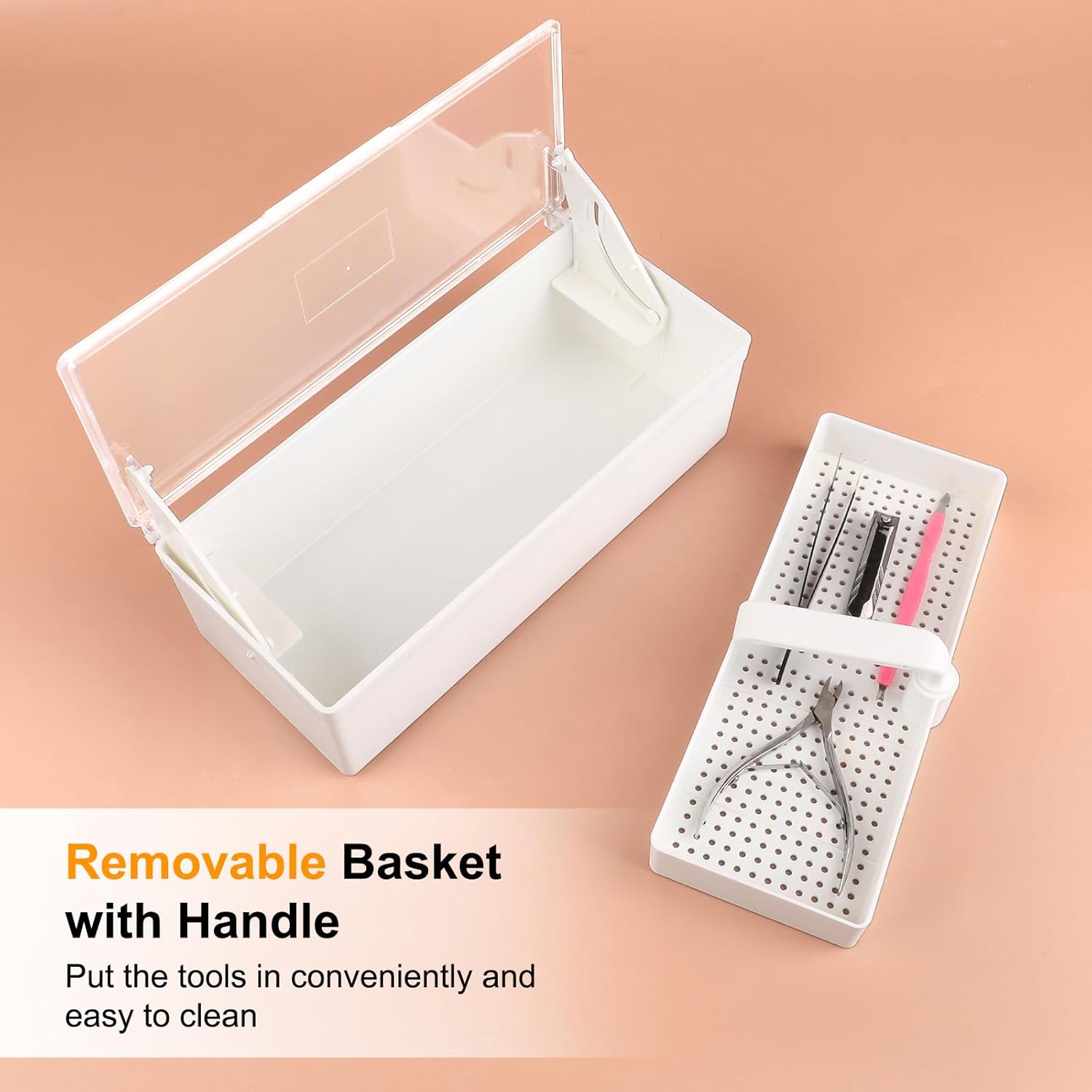 Nail Tool Sterilizer Box, Plastic Sterilizing Tray for Nail Art Tools, Portable Nail Sterilizer Machine, Disinfection Box for Tweezers, Hair Salons, Spas and Manicure Equipment (White)