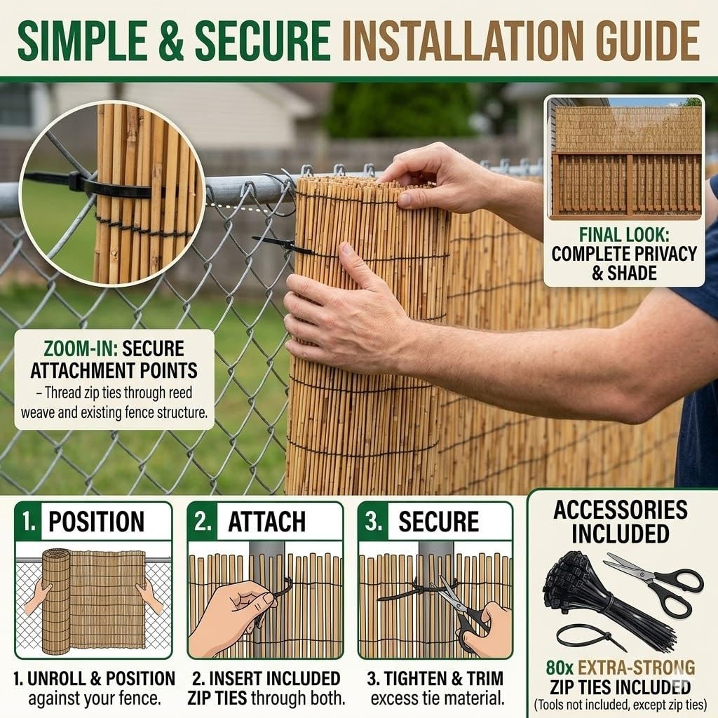 Canisse Roseau Naturel Brise-Vue Balcon, Jardin et Terrasse, Clôture Bambou Panneau Occultant Extérieur, Protection Intimité Résistant aux Intempéries, 1mx5m 1.2mx5m 1.6mx5m(Brun,H80xL600cm)