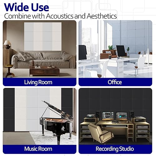 Miniatura 3 de Paquete de 12 paneles acústicos blancos autoadhesivos, paneles de espuma a prueba de sonido de 12 x 12 x 0.4 pulgadas, paneles de pared
