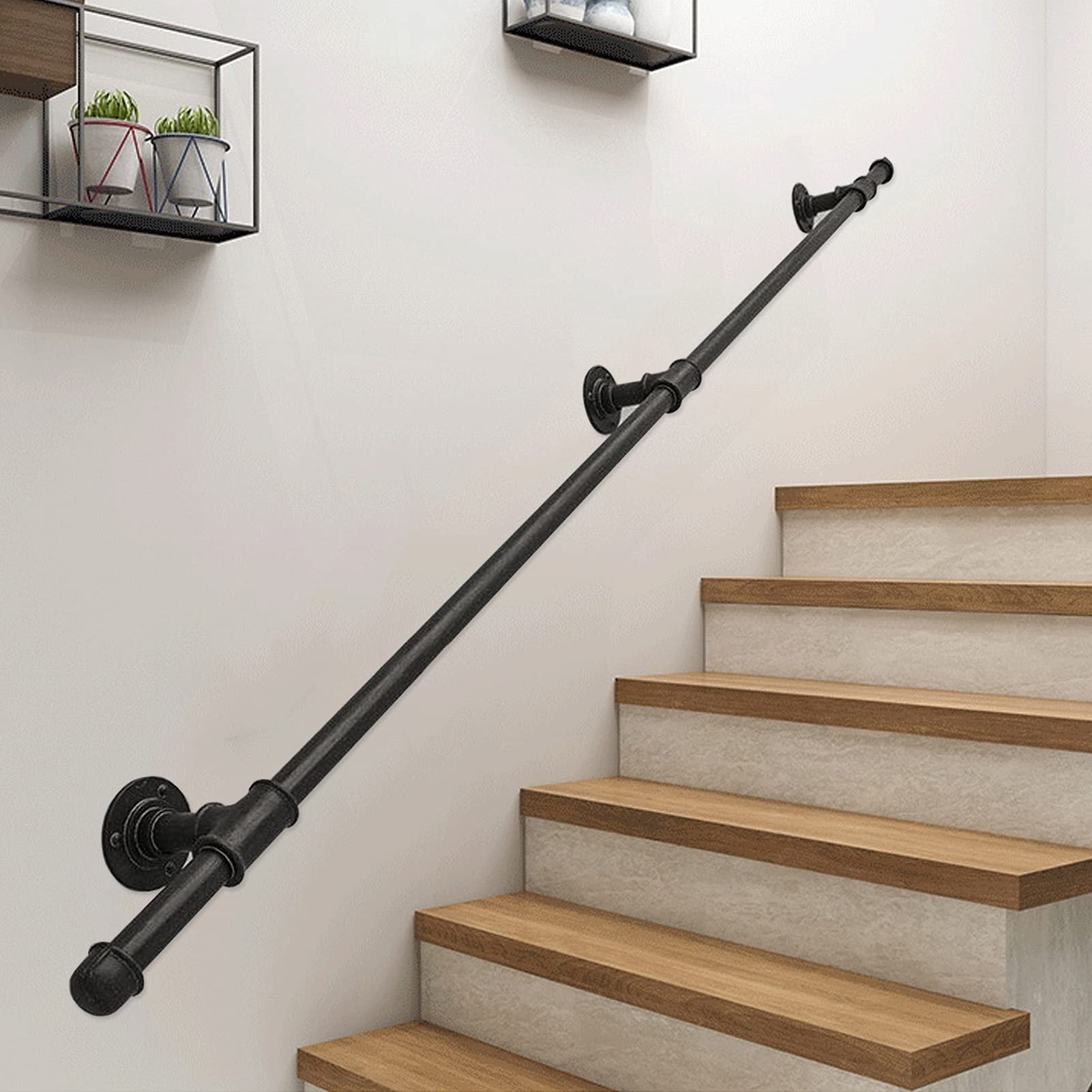 Barre d'appui en acier noir mat avec support de rampe d'escalier