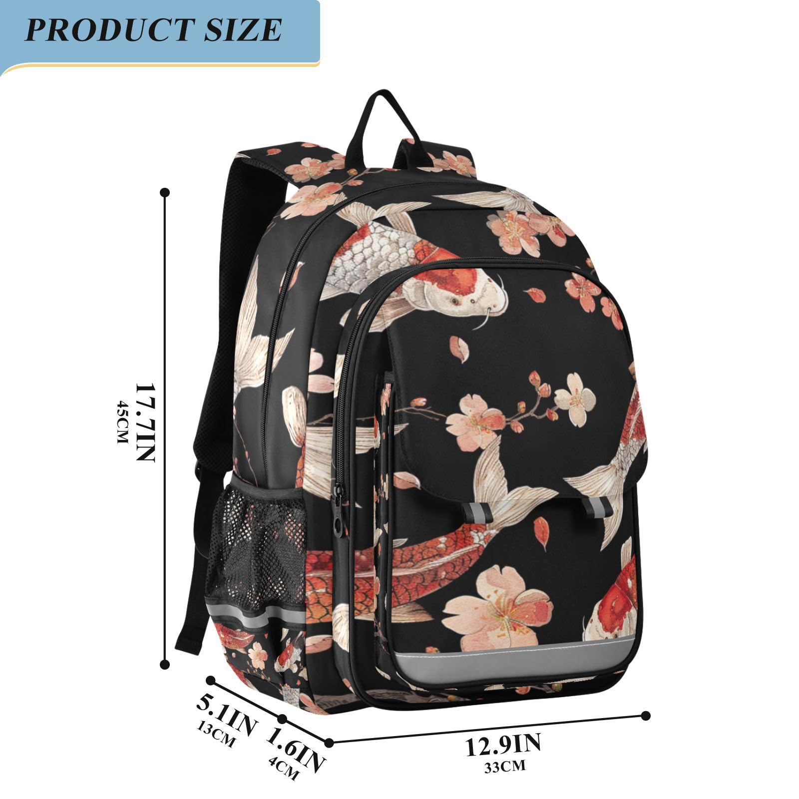 Fiori Di Pesce Koi Elegante Nuoto Zaino Scolastico per Studenti,Zainetti per Bambini e Ragazzi,Ideali per La Scuola Viaggi
