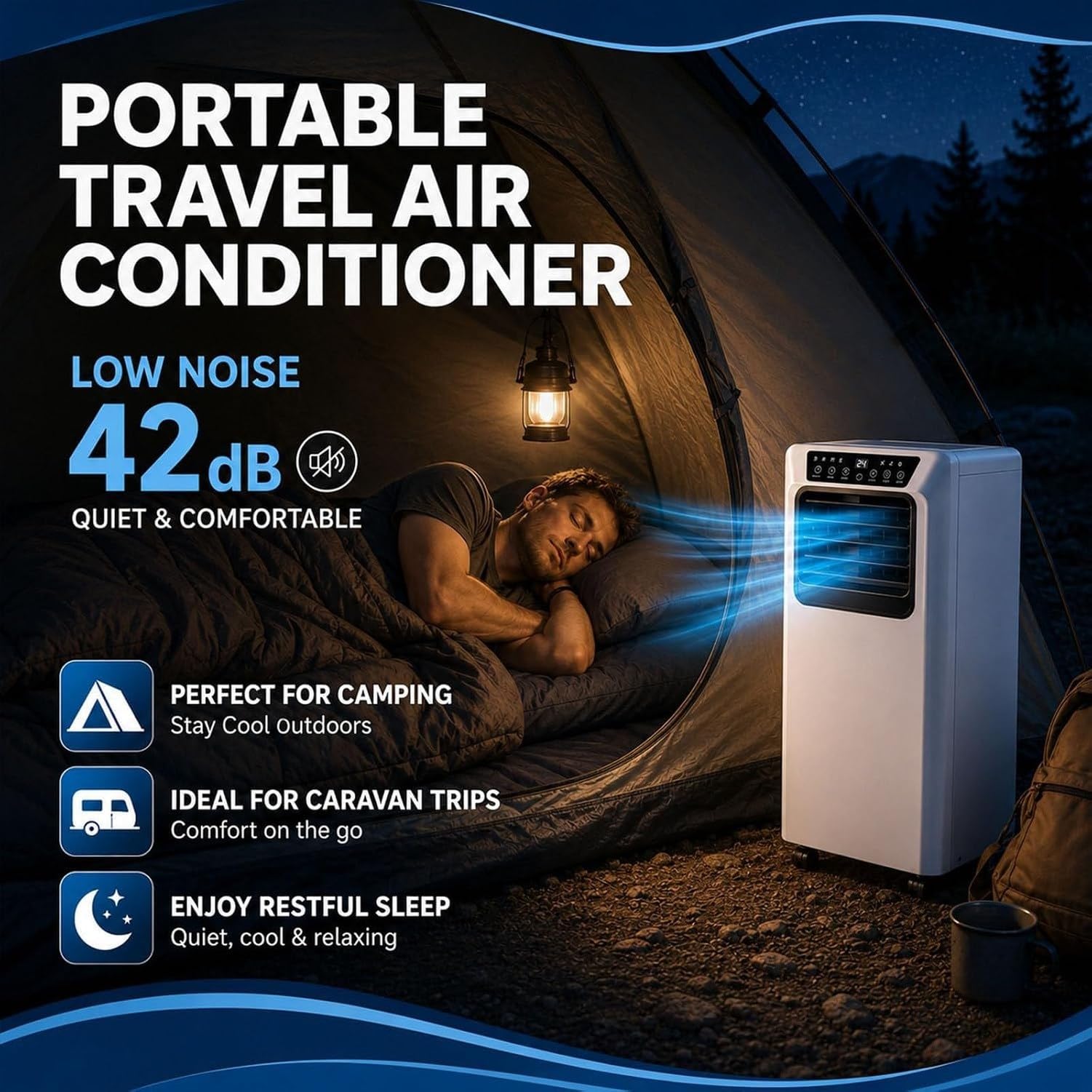 Condizionatore portatile ad aria fredda per stanze da 1-10 m², unità interna con doppio flusso di turbina, deumidificatore, pannello superiore e uomo, 9000BTU, 9000BTU