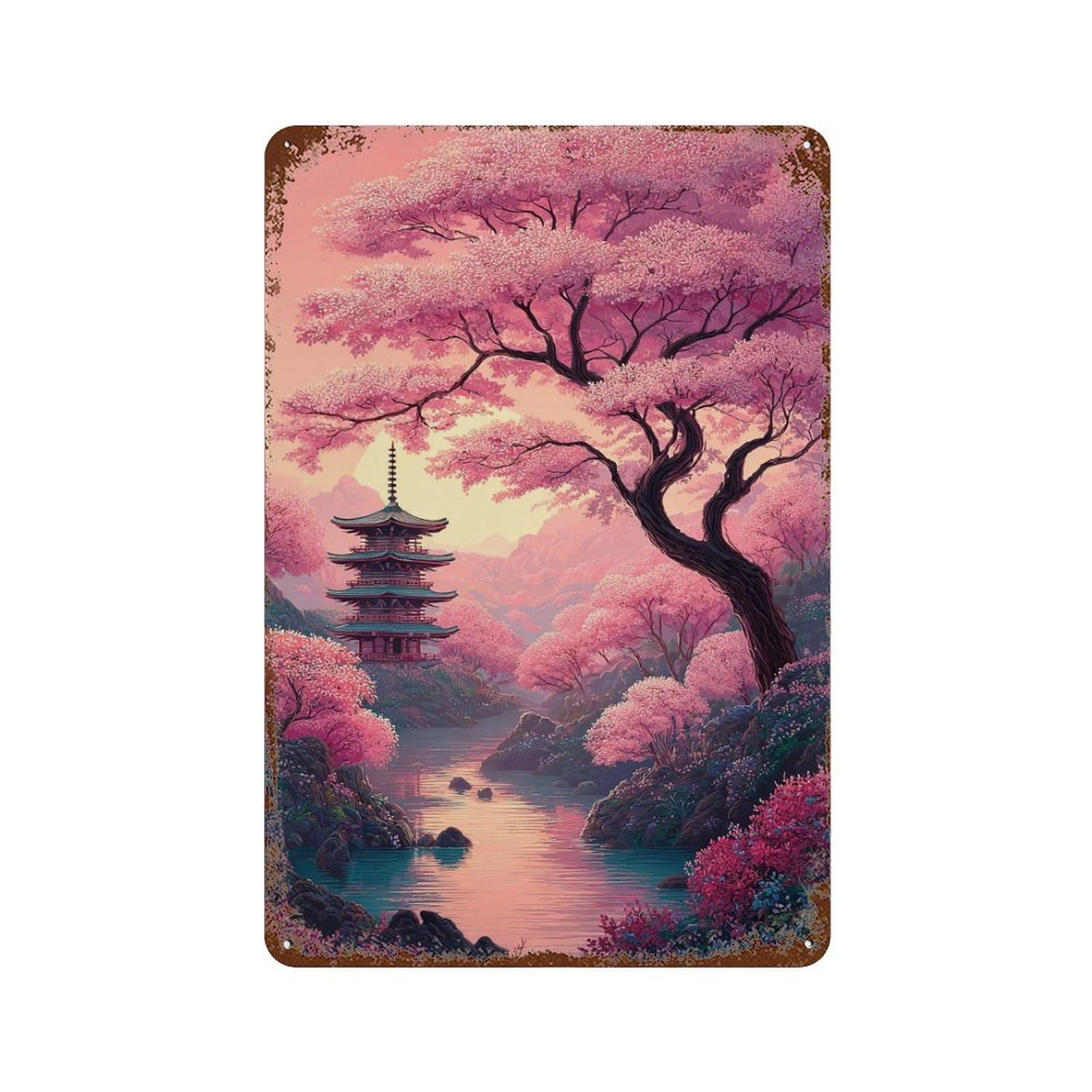 Garage Style Cherry Blossom Serenity-13 Aged Metal Wall Plaque 11.8"x7.9", Novelty Wall Decor for Bar And Workshop