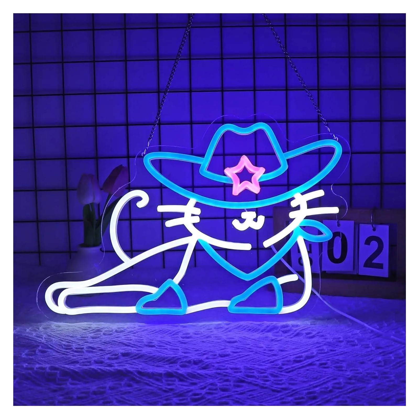 XENITE Hanging Art Neon Signs Cowboy Cat Neon Sign USB Dimmable LED Light for Garage Bar Club Shop Gaming Room Bedroom Decoration 40cmx26.5cm