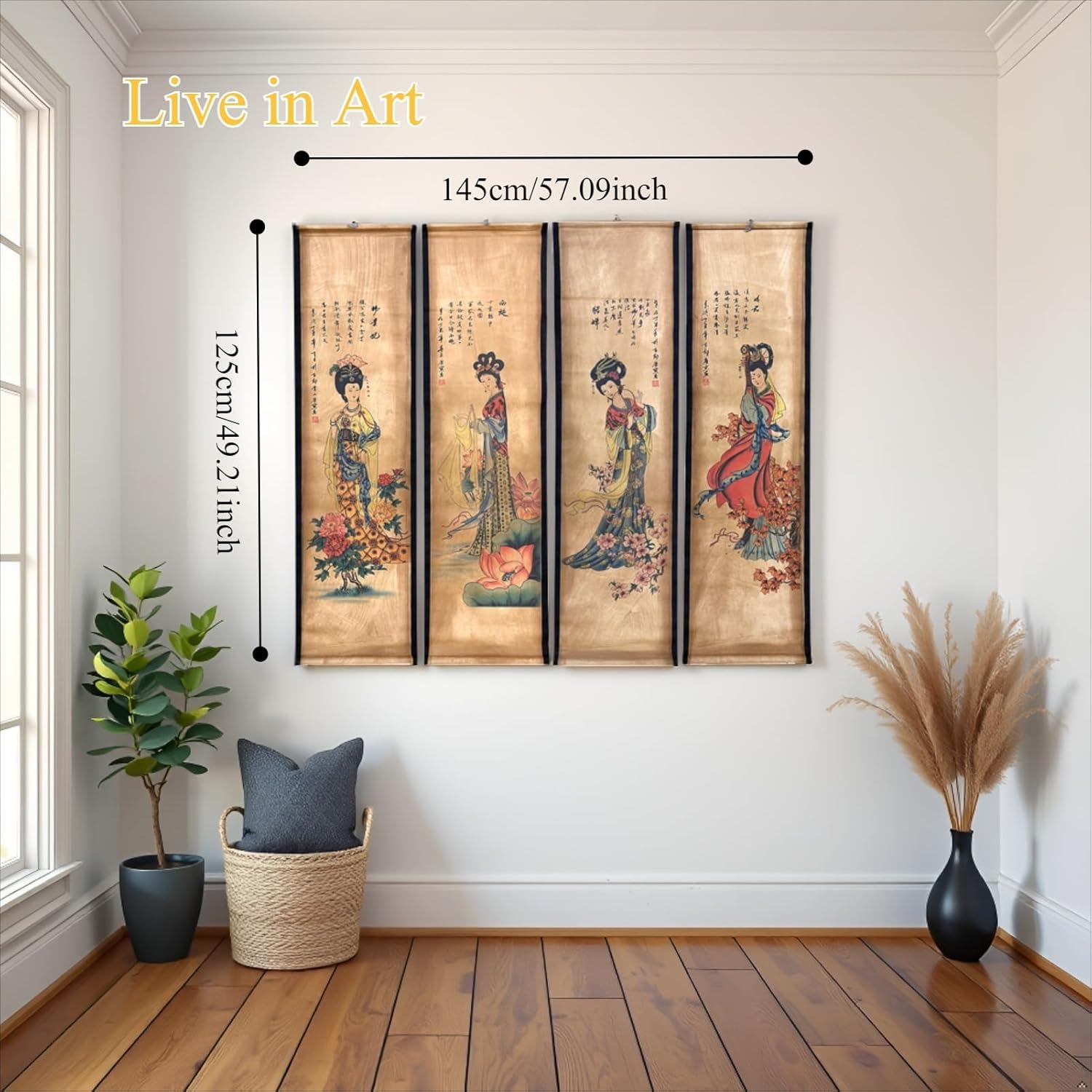 4Pack Wall Scroll Hanging Painting for Room Decor, Ancient Chinese Painting Reproduction Large Beauty