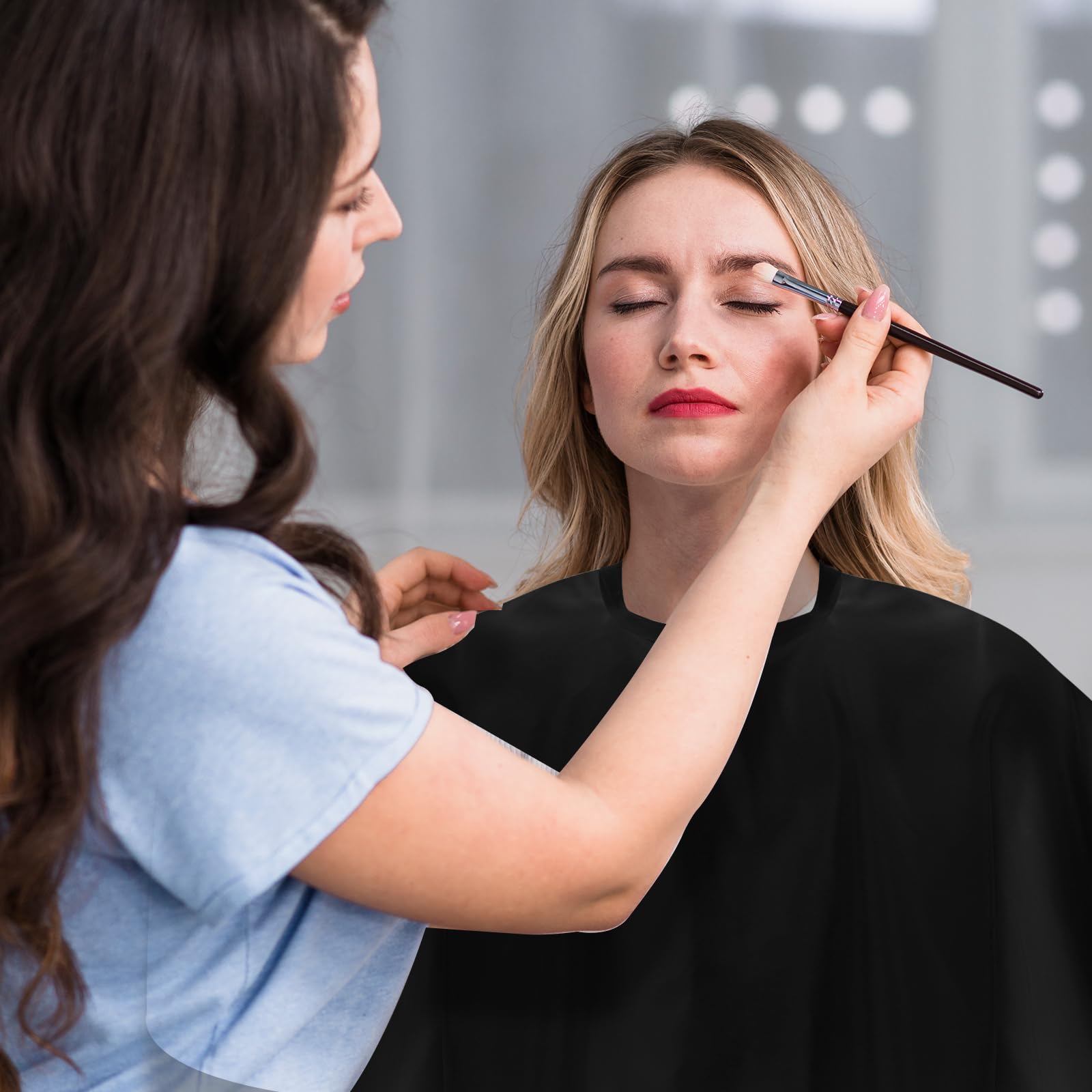 3-teiliges Make up Umhang, Make up Schürze für Kunden, Umhang zum Haareschneiden und Shampoonieren kurzer, Haarfärbeumhang für Haar, Schönheitssalon und Maskenbildner Zubehör(Schwarz)