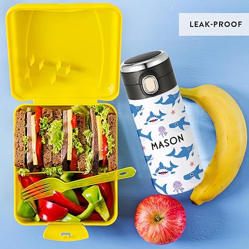 Miniatura 5 de Andaz Press Vaso personalizado para niños, botella de agua de acero inoxidable con tapa abatible a prueba de fugas, vaso de 10 onzas sin BPA para