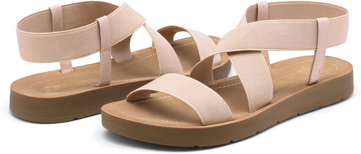 DREAM PAIRS Women's Open Toe Elastic Ankle Strap Flat Summer Sandals - Image 4