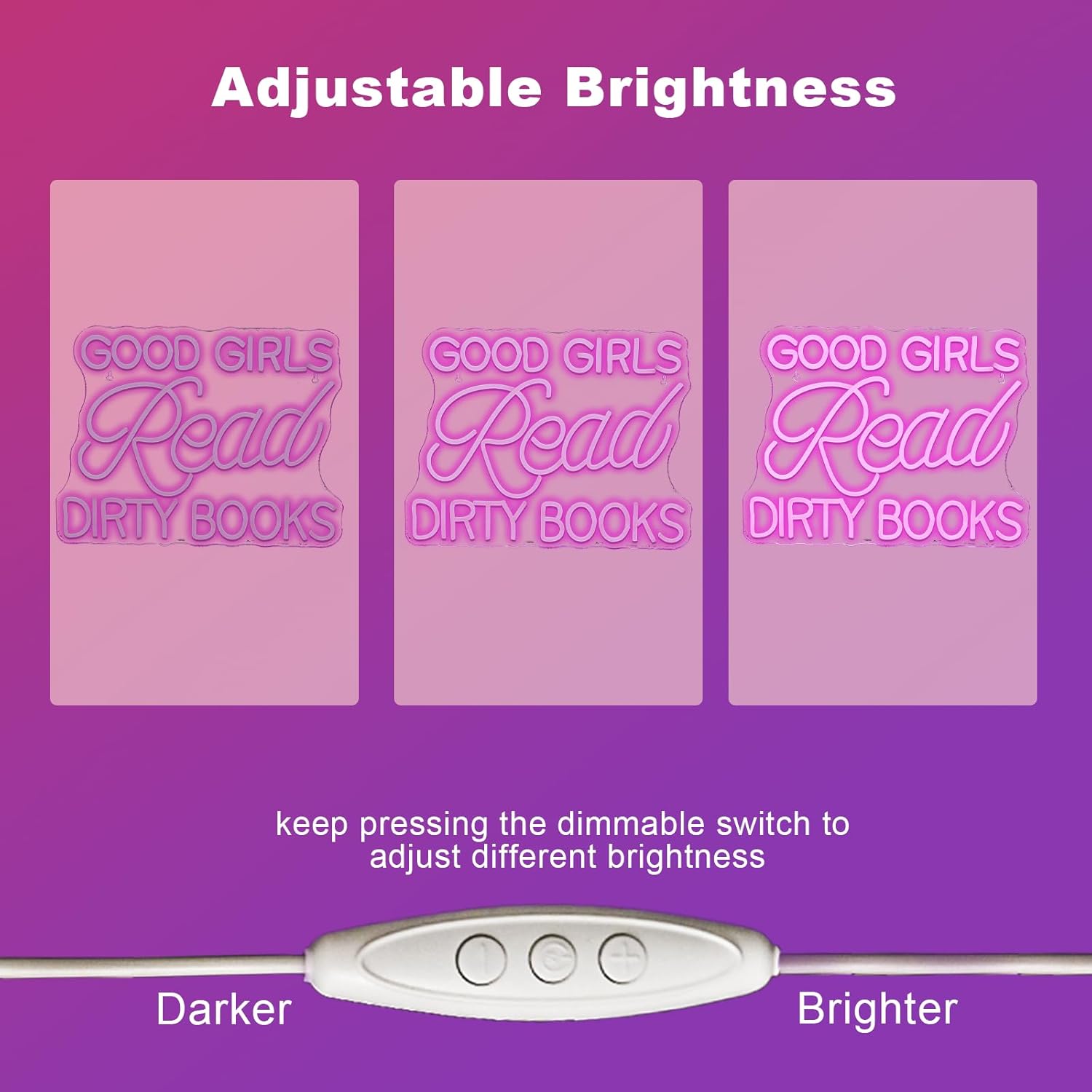 LED Neon Sign for Wall Decor Good Girls Read Dirty Books Neon Light USB Powered Dimmable for Home Book Party Gift Bedroom Book Lover Home Library