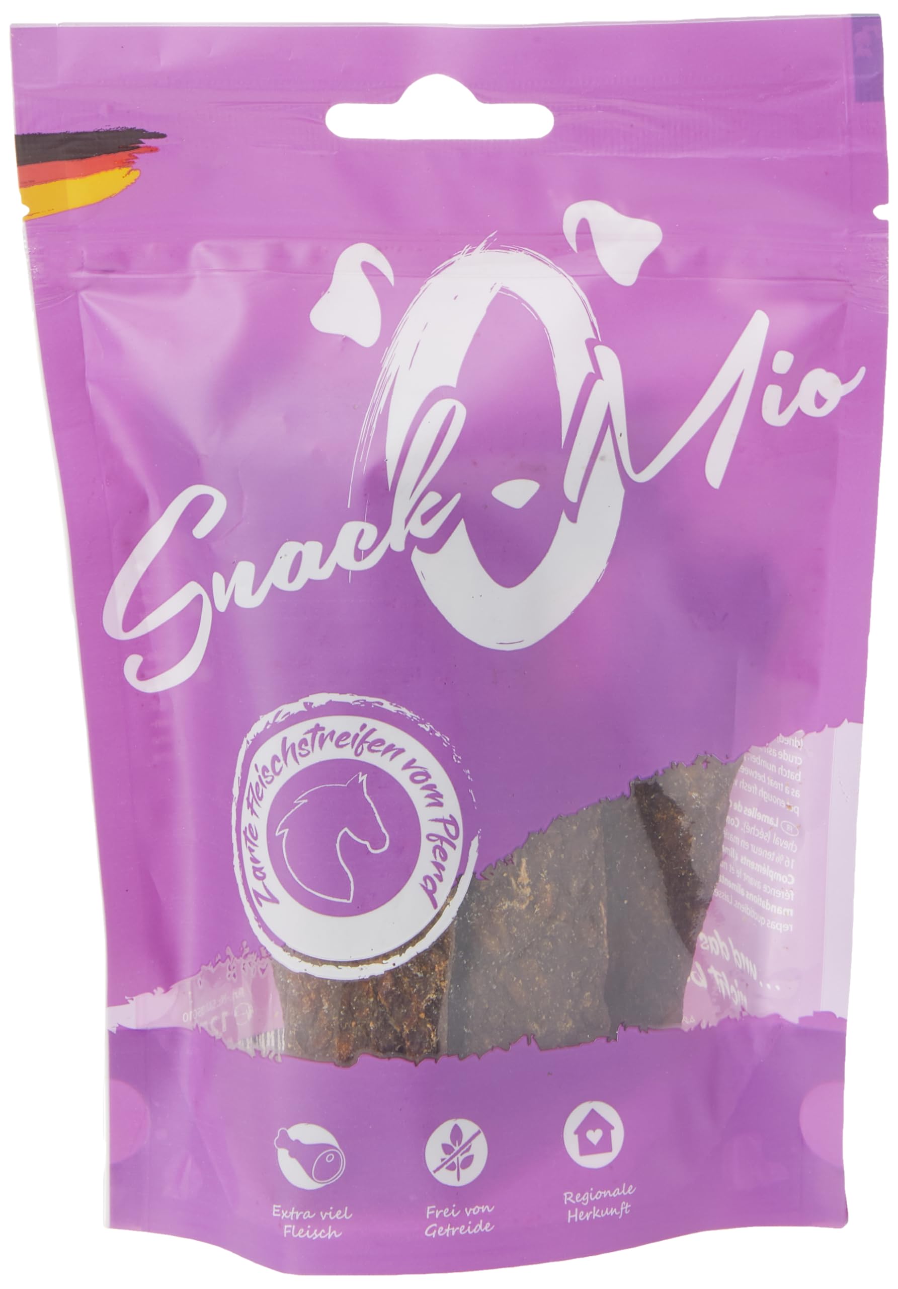 SnackOMio - Snack premium para perros - tiernas tiras de carne de caballo, sin cereales, 1 pack (1 x 125g)