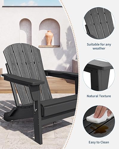 Miniatura 6 de GarveeLife Sillas plegables Adirondack de polietileno de alta densidad para exteriores, resistentes a todo tipo de clima, con textura de madera para
