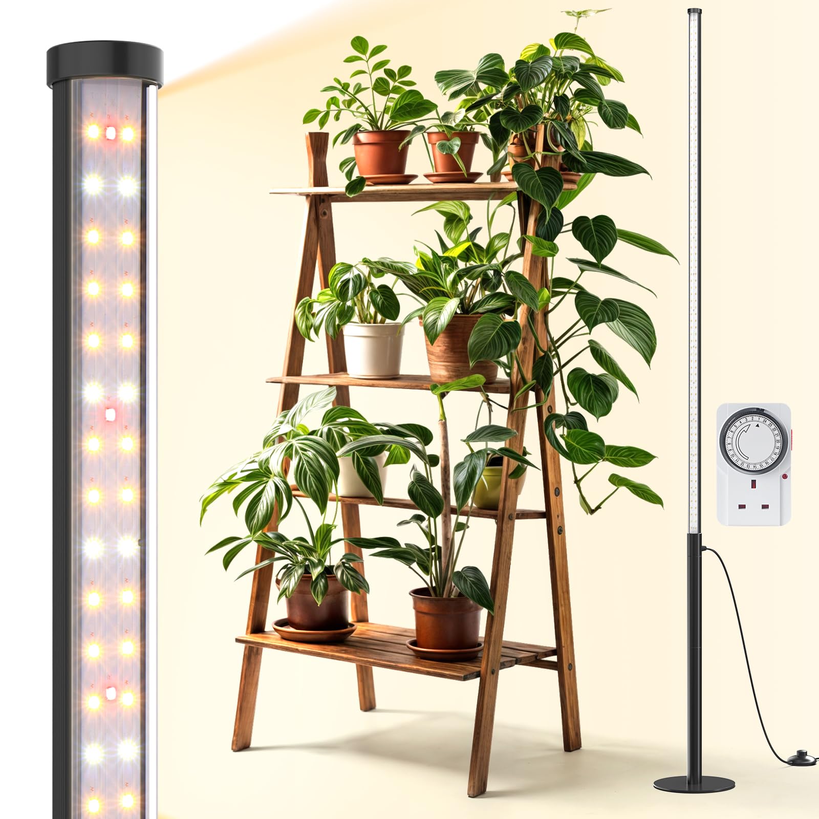Barrina T10 Pro Standing Grow Light with Timer, 42W, 169 LEDs, Full Spectrum Vertical Grow Lights for Indoor Plants, Wide Coverage, 115cm to 165cm Height with Foot Switch, Flowering and Tall Plant