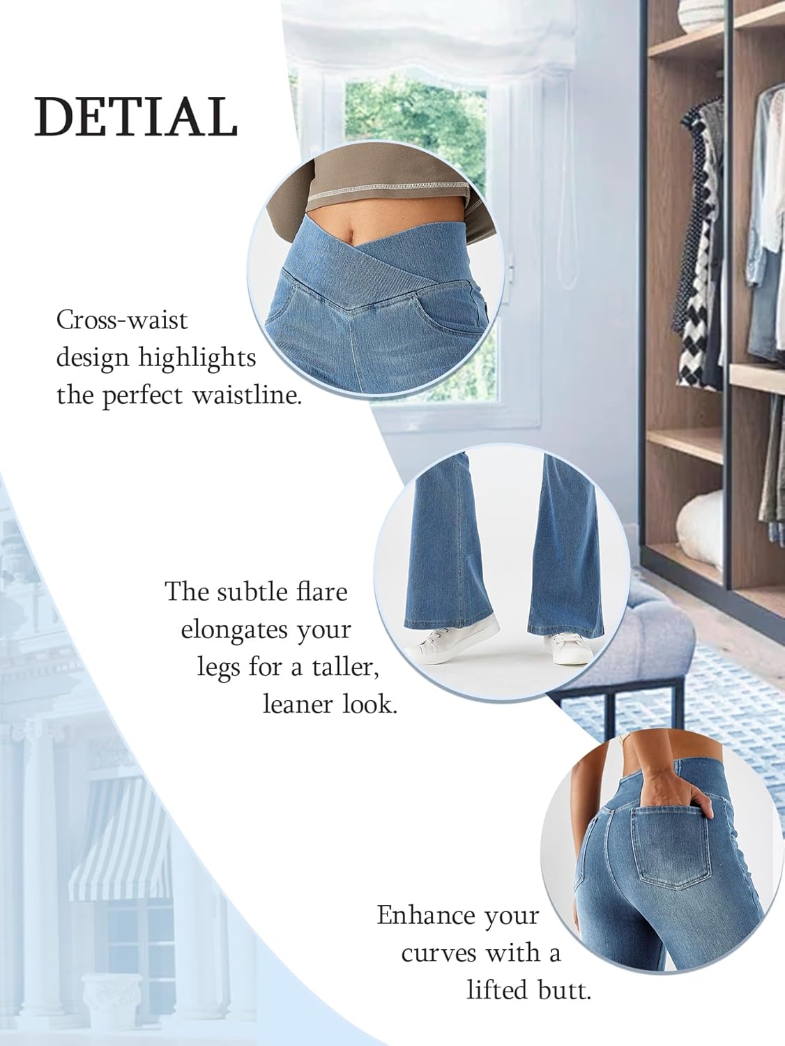 Bell Bottom Jeans for Women High Waisted Stretchy Flare Jeans Pull On Crossover Wide Leg Flared Pants with Pockets - Image 5