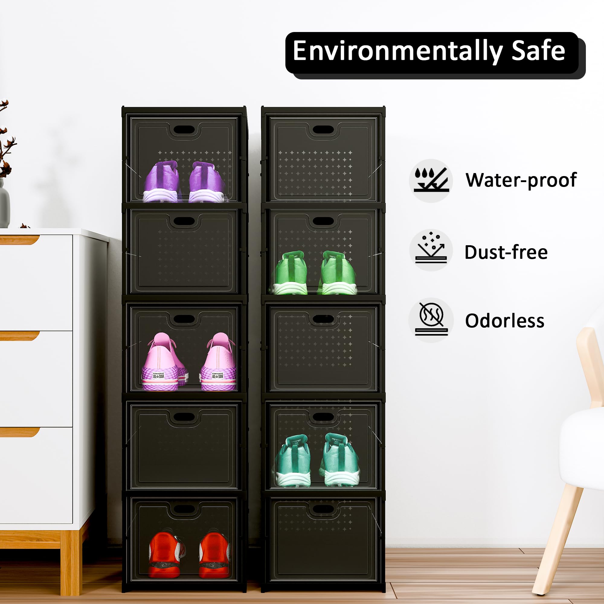 RUBOXA Pack of 2 Foldable Plastic 3 Layer Shoe Rack for Home with Door | Chappal Stand for Home/Shoes Crates for All Footwear - Slippers, Sneaker & Sandal | Multipurpose Cabinet Organizer | Grey 2