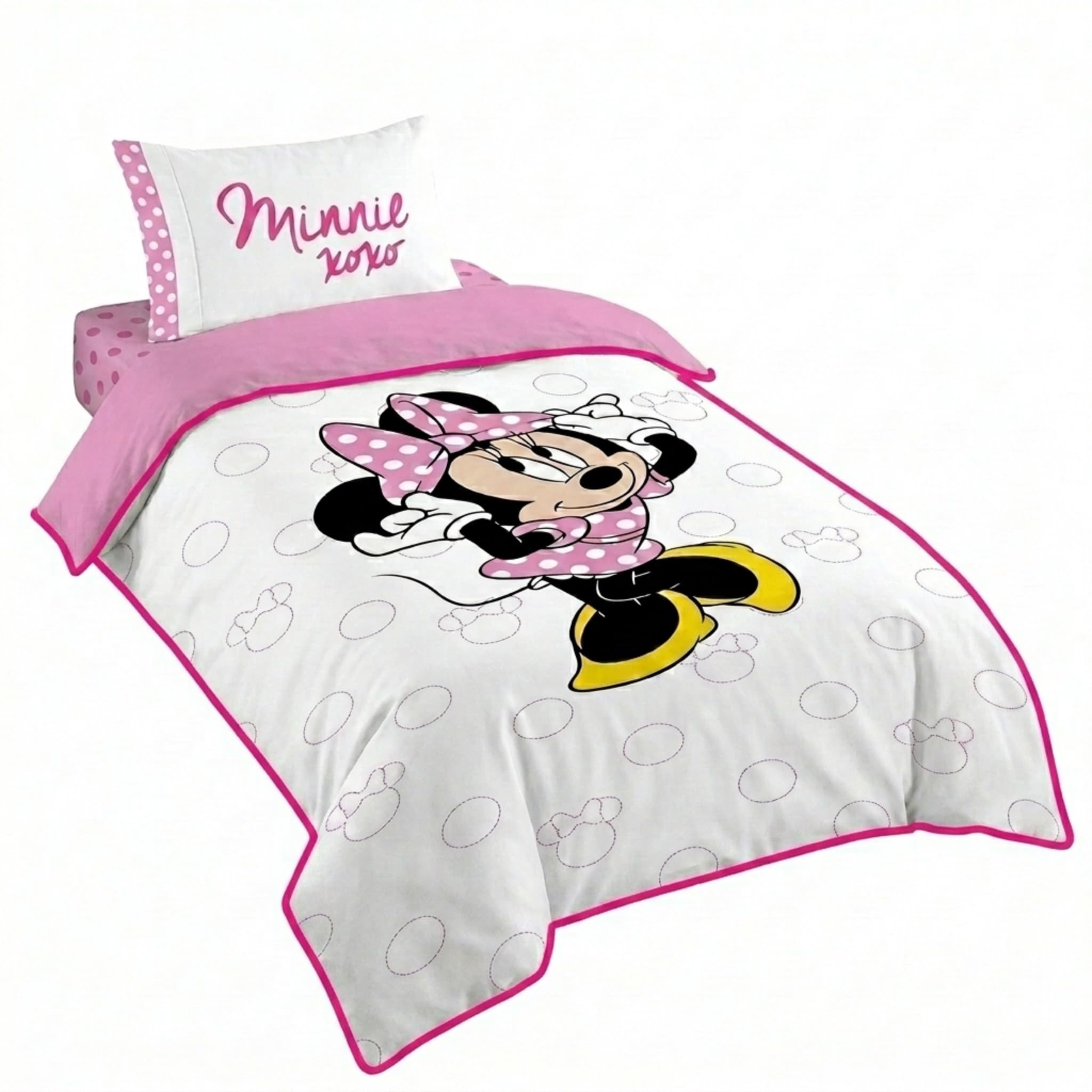 Jay Franco Children's Disney Minnie Mouse Single Duvet Cover Set – 100% Cotton Super Soft Bedding with Pillowcase, Official Licensed Product, White, 2 Piece Set