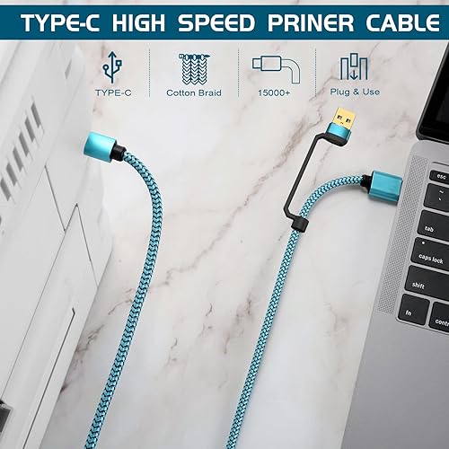Miniatura 3 de Cables de impresora USB CA de 25 pies, cable de impresora USB CA de nailon trenzado nunca se rompe de alta velocidad Plug and Play, cable para HP,