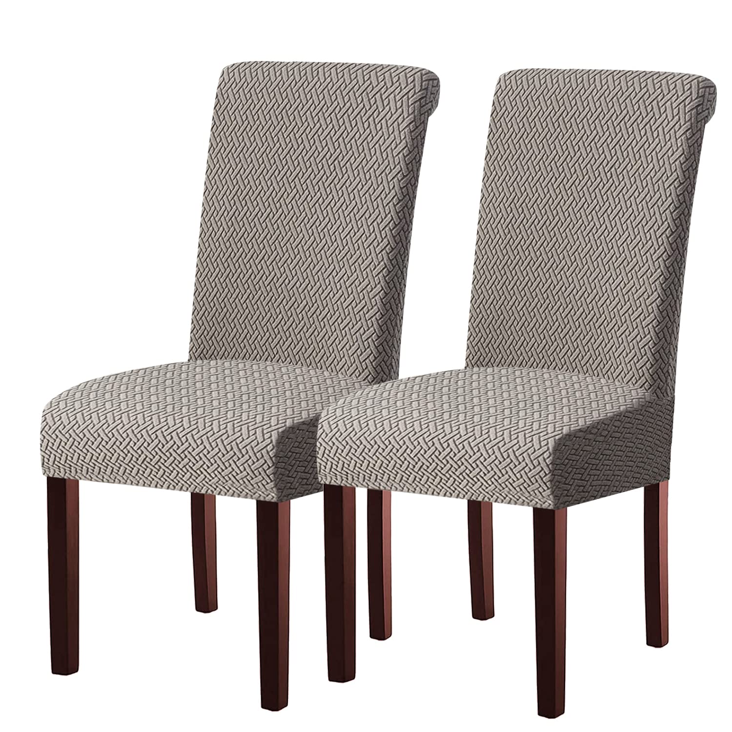 Keluina Light Gray Stretch Lattice Waterproof Chair Covers 2Pcs For Dining
