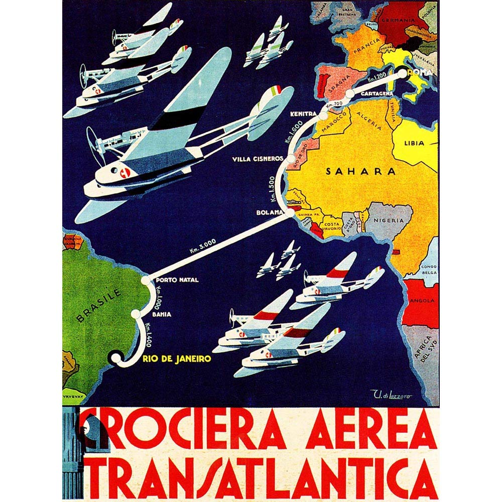 Wee Blue Coo Travel Transport Italy South America Airline Plane Fleet Fly Map Art Print Poster Wall Decor 12X16 Inch
