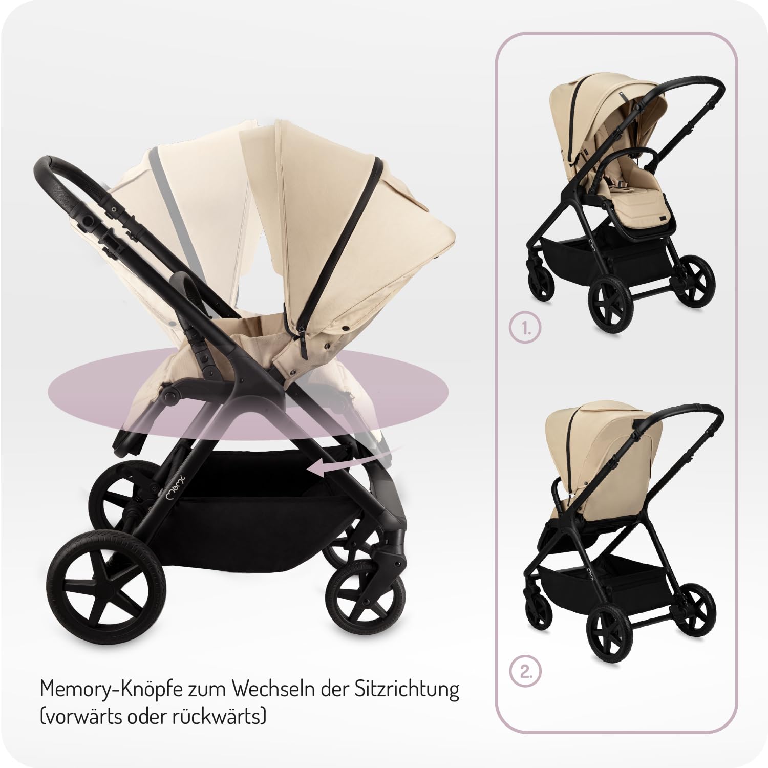 MoMi GISELLE Kombi-Kinderwagen 2 in 1 mit Buggy-Funktion, 5-Punkt-Sicherheitsgurt, ab dem 1. Lebenstag, bis 22 kg Körpergewicht (Buggy), Einkaufskorb, Matratze, Regenschutz und Wickeltasche
