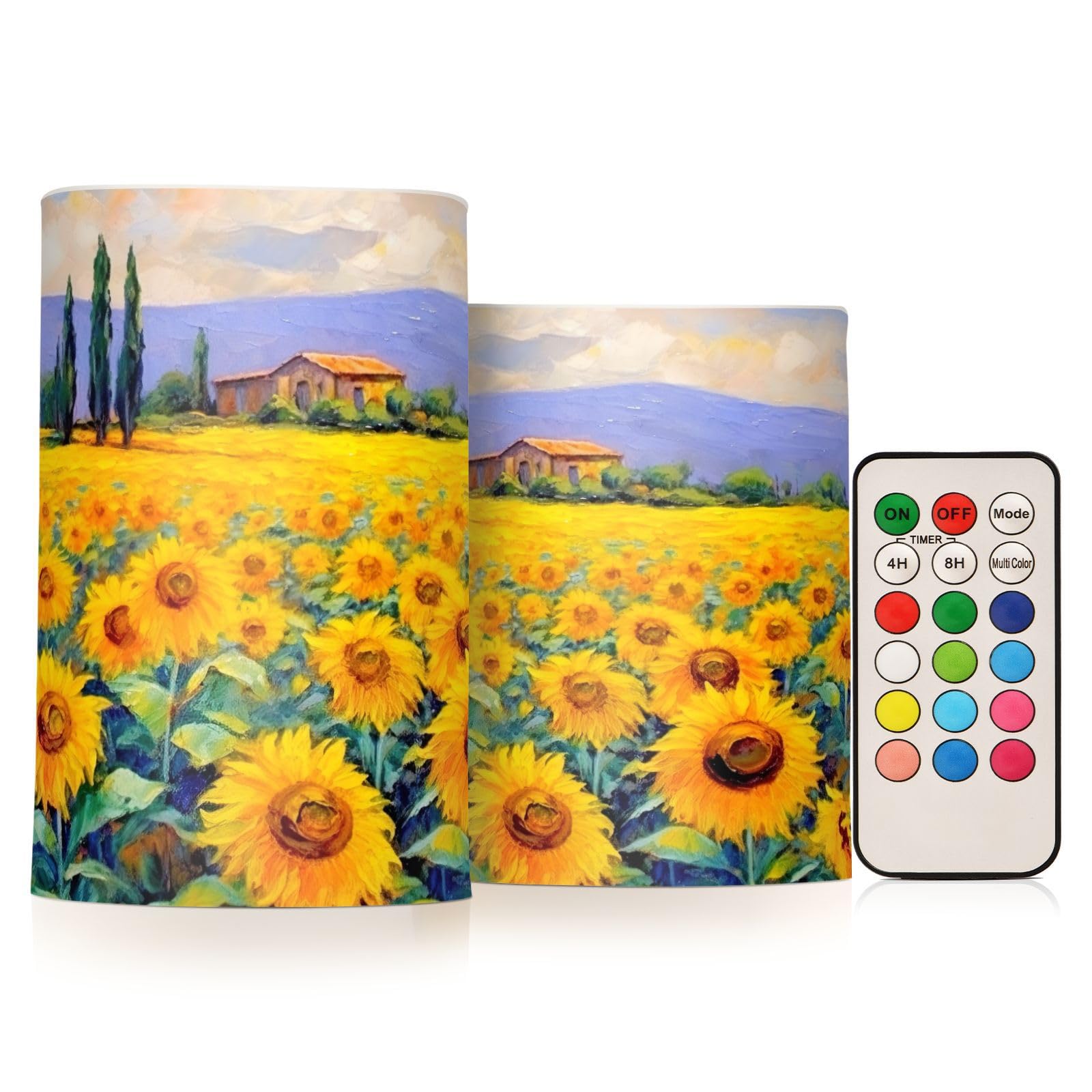 Kigai Sunflowers Flameless Candles with Remote Control and Timer,Battery Operated LED Pillar Candles Adjustable Brightness for Ourdoor Indoor Use,Home Decor,2 Pack