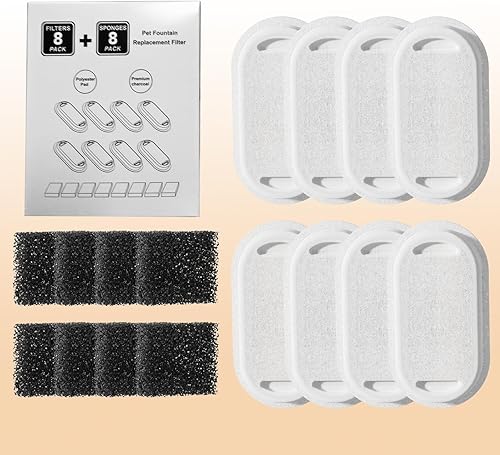 Cat Water Fountain Filter, 8 Packs Replacement Filters for SARPAWS PWS-158B (74oz/2.2L), 2 Months Set of Replacement Filters for Ultra Quiet Pet Water Fountain, 8 Cat Fountain Filter