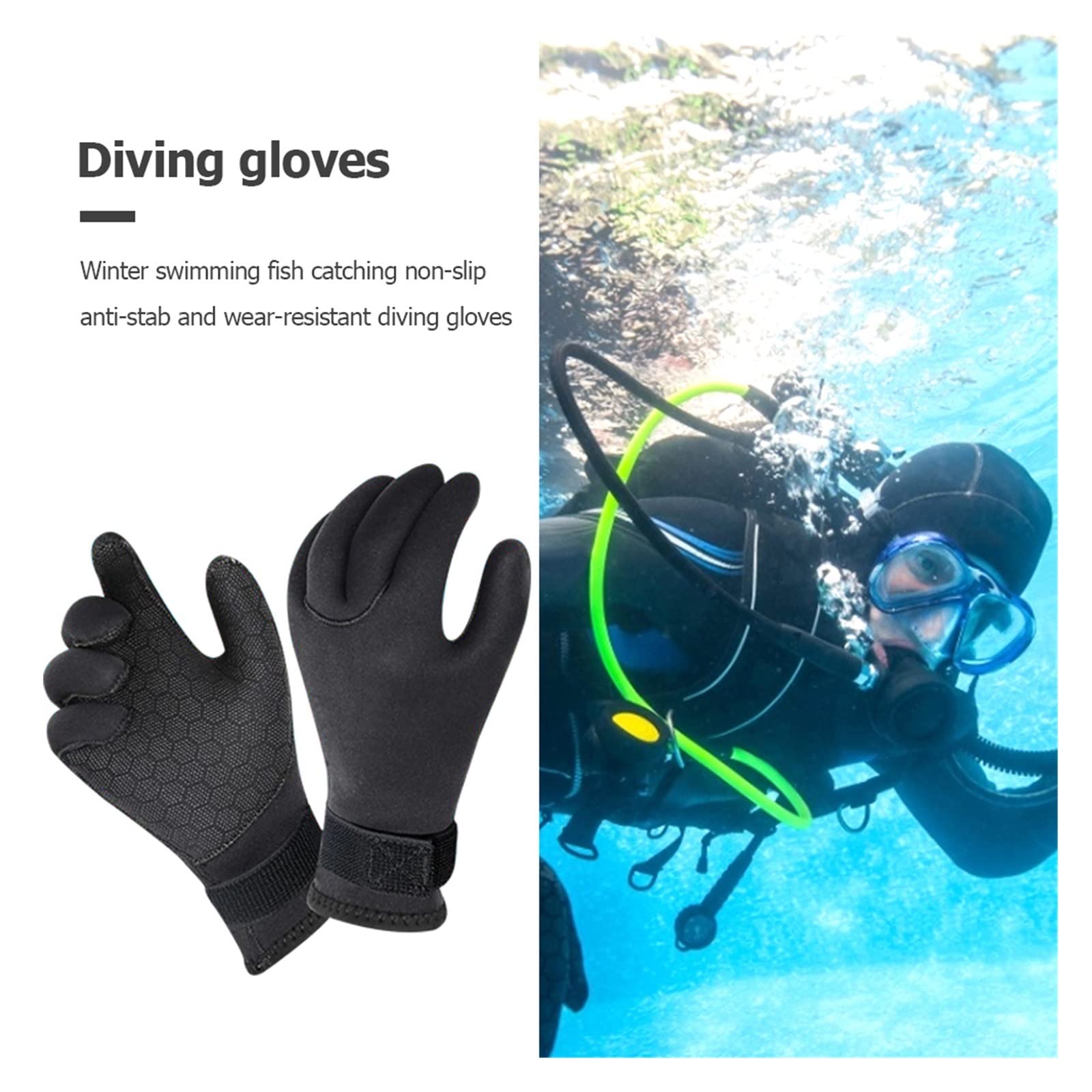 Rękawiczki do nurkowania 3mm neoprenowe rękawice do nurkowania z rurką antypoślizgowe ciepłe zimowe rękawiczki do nurkowania Do snorkelingu, pływania i nurkowania(Size:L)