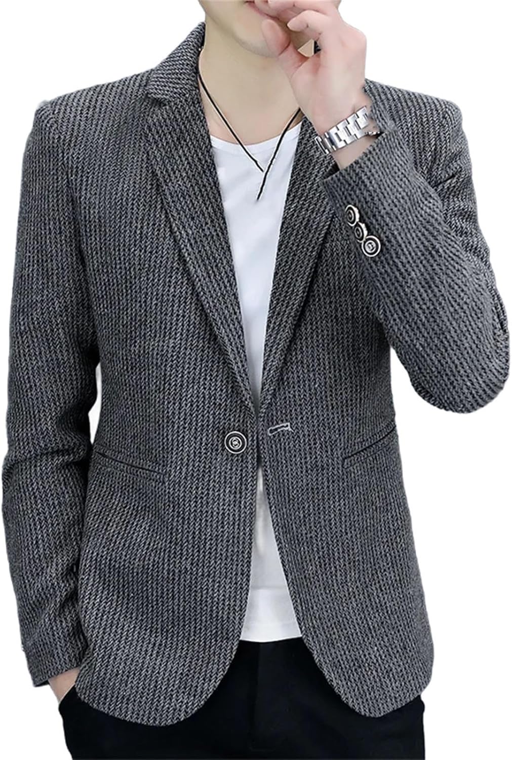 Men's Korean Version Slim Handsome Casual Single Suit Jacket Single Breasted Long sleeves Coats