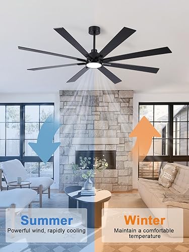 Miniatura 9 de Ventiladores de techo de 72 pulgadas con luces y mando a distancia, motor CC de cobre puro, negro, grande, para interiores y exteriores, moderno